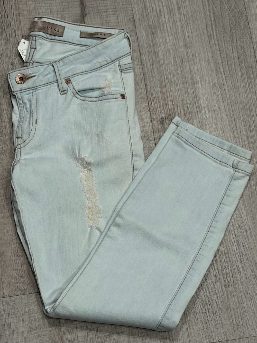 GUESS Pale Blue Women's Skinny Jeans with Distressed Detail